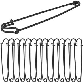 Heavy Duty Safety Pins - German Stainless Steel, 4" Large, Pack of 15 for Crafts Clothing and Kilts (Black)
