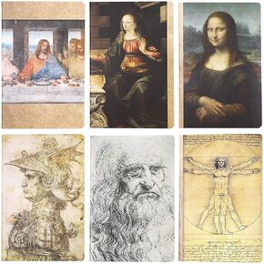 Leonardo da Vinci Lined Journal Notebooks (Soft Cover, A5 Size, 6 Pack)