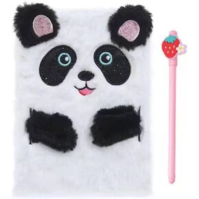Clivetalos Plush Unicorn Rainbow Diary Notebook Fuzzy Journal Animal Lover Gifts for Kids Girls Teens Writing Pad A5 Lined 160 Pages Panda