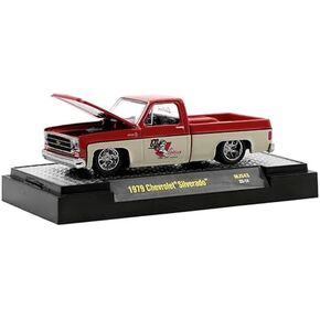 M2 Machines 1979 Chevy Silverado Pickup Truck Red and Tan Go with Edelbrock Limited Edition to 6600 Pieces Worldwide 1/64 Diecast Model Car 31500-MJS43