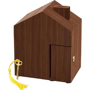 Vintage Unique Wooden Coin Small House Piggy Bank Dual Currency Piggy Bank Home Office Desktop Decorations Multifunctional Deposit Gift
