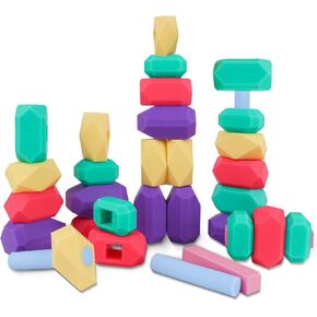 40PCS Silicone Stacking Rocks Building Blocks, Sensory Toddler Learning Montessori Toys for 3 Year Old, Preschool Classroom Must Haves, Educational STEM Toys with Girls Boys Gifts