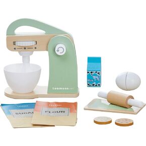 Teamson Kids Little Chef Frankfurt 10 Piece Wooden Cookie Baking Play Kitchen Mixer Accessory Set with Pretend Food and Ingredients, Green