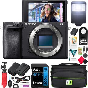 Sony ILCE-6400 a6400 Mirrorless APS-C Interchangeable-Lens Camera Bundle with Deco Gear Bag, 64GB Card, Photo Video Software and Replacement Battery