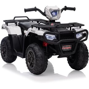 Kids Ride On ATV, 12V Kids 4 Wheeler Battery Powered Toy Car for Toddlers,3-6 w/Led Lights, High & Low Speed, Horn, Music, USB, Forward & Backward,Ride On Four Wheeler Quad for Boys & Girl-White