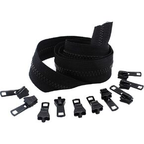 YKK #5 Molded Plastic Zipper Chain - 5 Continuous Yards and 10 Auto-Lock Sliders Color Black