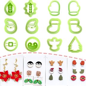 Dacmern Christmas Mini Polymer Clay Cutters - 12Pcs Christmas Clay Earring Cutters kit for Polymer Clay Jewelry Making, Winter Polymer Clay Tools for Studs Earrings