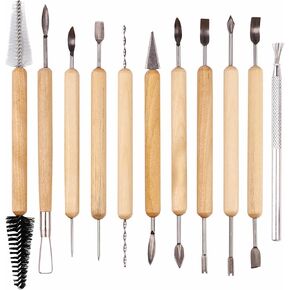 LINPHCEY 11-Piece Wooden Handle Double Ended Modeling Tools Sculpting Tools for Clay Easy to Use Modeling, Trimming, and Cutting Perfect for Polymer Clay, Air Dry Clay, and More