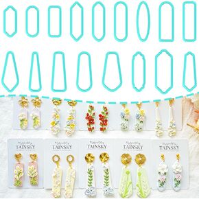 TAINSKY Long Dangle Shape Clay Cutters, 17 Shapes Polymer Clay Cutters for Earrings Making, Long Rectangle Shape Polymer Clay Cutters, Basic Clay Cutters for Polymer Clay Jewelry