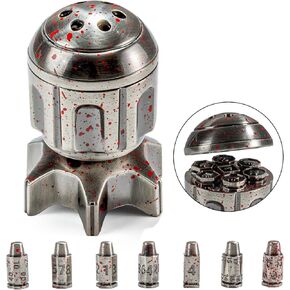 DND Bullet Dice Set with Spinner Spacecraft Container- Spinning Rocker Container with 7 Metal Polyhedral - Cyberpunk Style Dices for Warhammer 40K, D&D, Sci-Fi, War, or Crime Theme Tabletop Games