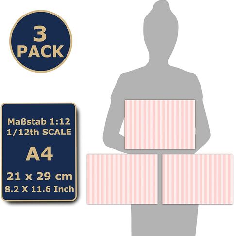 3 Sheets Self-Adhesive Wallpaper for Dollhouses Scale 1:12 Modern Wallpaper Art Deco Wallpaper Artdeco Wallpaper (Pink Stripes) in Kuwait