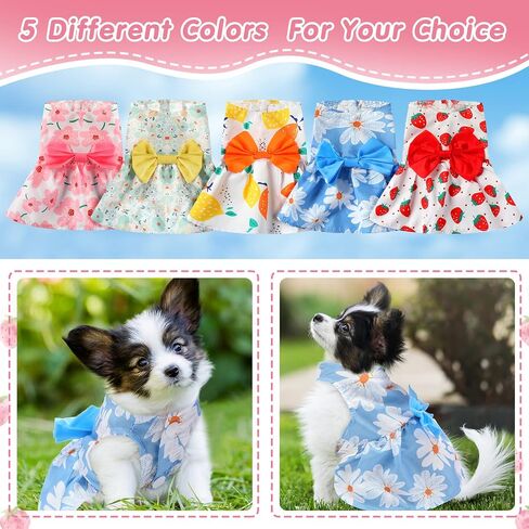 5 Pieces Dog Clothes Girl Dog Dresses Small Floral Puppy Dresses Pet Cat Princess Bowknot Clothes Cute Puppy Summer Outfits for Yorkie Female Cat Small Pets, 5 Styles(Cute Style,Small) in Kuwait