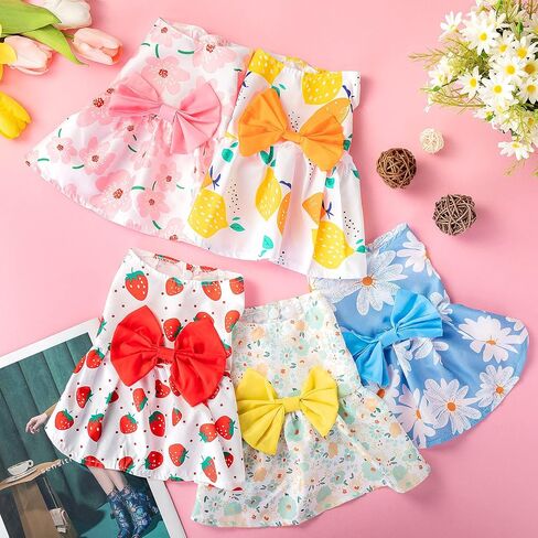 5 Pieces Dog Clothes Girl Dog Dresses Small Floral Puppy Dresses Pet Cat Princess Bowknot Clothes Cute Puppy Summer Outfits for Yorkie Female Cat Small Pets, 5 Styles(Cute Style,Small) in Kuwait