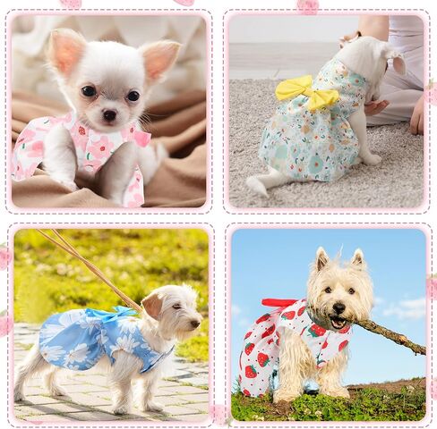 5 Pieces Dog Clothes Girl Dog Dresses Small Floral Puppy Dresses Pet Cat Princess Bowknot Clothes Cute Puppy Summer Outfits for Yorkie Female Cat Small Pets, 5 Styles(Cute Style,Small) in Kuwait