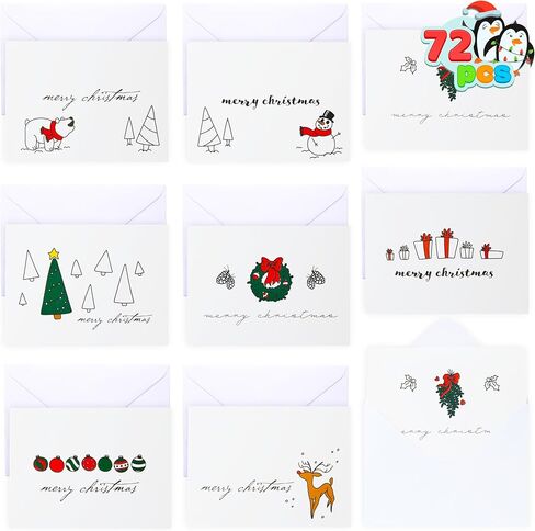 JOYIN 72 قطعة من بطاقات التهنئة لعطلة عيد الميلاد مع مغلفات مجمعة في 9 تصميمات متنوعة لموسم الشتاء، بطاقات هدايا عيد الميلاد المجيد، بطاقة هدايا عيد الميلاد سانتا in Saudi Arabia