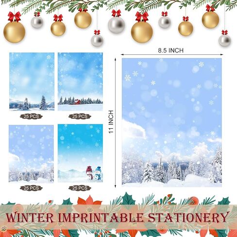 100 Sheets Christmas Snowflake Letterhead Christmas Stationary Paper 8.5 x 11 Inch Holiday Printer Paper Letter Paper Double Sided Writing Paper for Greeting Cards Invitations Office School in Saudi Arabia