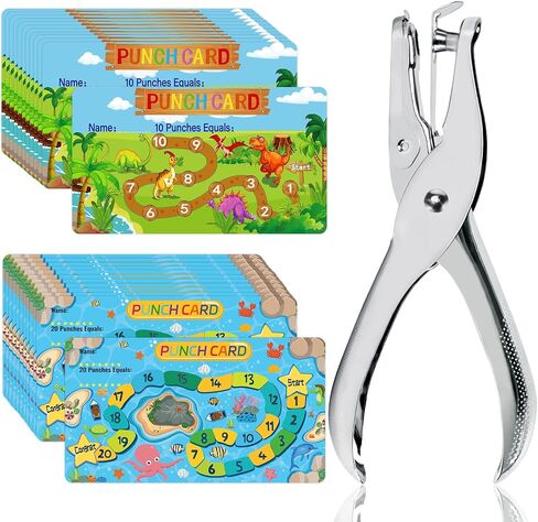 200Pcs Reward Punch Cards with Hole Puncher, Cute Cartoon Incentive Punch Cards for Students Teachers Behavior Incentive Awards Loyalty Cards for Business Classroom Home School Supplies in Saudi Arabia