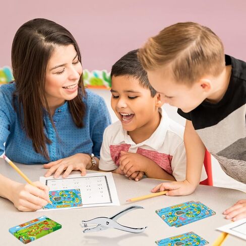 200Pcs Reward Punch Cards with Hole Puncher, Cute Cartoon Incentive Punch Cards for Students Teachers Behavior Incentive Awards Loyalty Cards for Business Classroom Home School Supplies in Saudi Arabia
