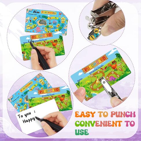 200Pcs Reward Punch Cards with Hole Puncher, Cute Cartoon Incentive Punch Cards for Students Teachers Behavior Incentive Awards Loyalty Cards for Business Classroom Home School Supplies in Saudi Arabia