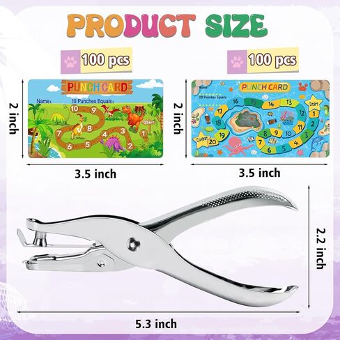 200Pcs Reward Punch Cards with Hole Puncher, Cute Cartoon Incentive Punch Cards for Students Teachers Behavior Incentive Awards Loyalty Cards for Business Classroom Home School Supplies in Saudi Arabia