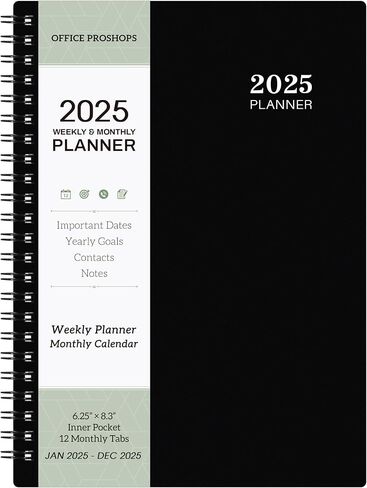 مخطط 2025 - مخطط 2025 أسبوعيًا وشهريًا، يناير 2025 - ديسمبر 2025، 6.3 بوصة × 8.4 بوصة تقويم 2025 مخطط، ملاحظات، ورق سميك، ربط بسلك مزدوج، جيب خلفي in Saudi Arabia