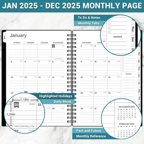 مخطط 2025 - مخطط 2025 أسبوعيًا وشهريًا، يناير 2025 - ديسمبر 2025، 6.3 بوصة × 8.4 بوصة تقويم 2025 مخطط، ملاحظات، ورق سميك، ربط بسلك مزدوج، جيب خلفي in Saudi Arabia