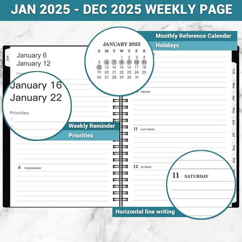 مخطط 2025 - مخطط 2025 أسبوعيًا وشهريًا، يناير 2025 - ديسمبر 2025، 6.3 بوصة × 8.4 بوصة تقويم 2025 مخطط، ملاحظات، ورق سميك، ربط بسلك مزدوج، جيب خلفي in Saudi Arabia