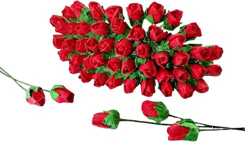 Mini Rose Bud Mulberry Paper Flower, Artificial Tiny Roses Flowers for Wedding Card Embellishment Scrapbook DIY Bouquet Crafts. (Red) in Kuwait