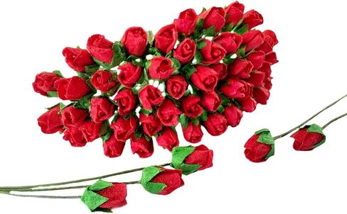 Mini Rose Bud Mulberry Paper Flower, Artificial Tiny Roses Flowers for Wedding Card Embellishment Scrapbook DIY Bouquet Crafts. (Red) in Kuwait