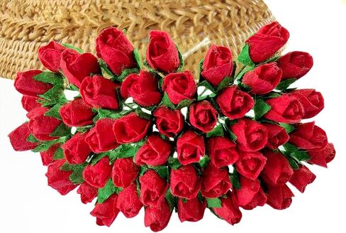 Mini Rose Bud Mulberry Paper Flower, Artificial Tiny Roses Flowers for Wedding Card Embellishment Scrapbook DIY Bouquet Crafts. (Red) in Kuwait