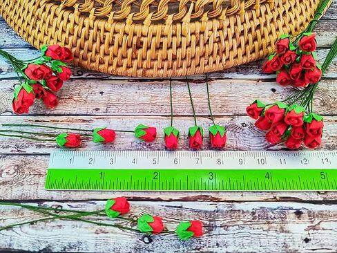 Mini Rose Bud Mulberry Paper Flower, Artificial Tiny Roses Flowers for Wedding Card Embellishment Scrapbook DIY Bouquet Crafts. (Red) in Kuwait