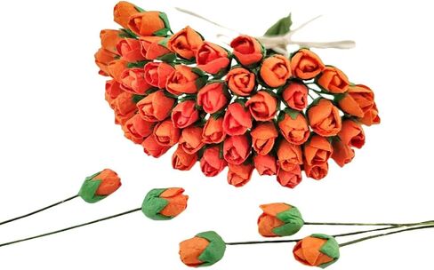 Mini Rose Bud Mulberry Paper Flower, Artificial Tiny Roses Flowers for Wedding Card Embellishment Scrapbook DIY Bouquet Crafts. (Red) in Kuwait