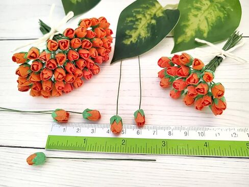 Mini Rose Bud Mulberry Paper Flower, Artificial Tiny Roses Flowers for Wedding Card Embellishment Scrapbook DIY Bouquet Crafts. (Red) in Kuwait