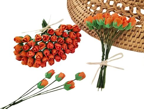 Mini Rose Bud Mulberry Paper Flower, Artificial Tiny Roses Flowers for Wedding Card Embellishment Scrapbook DIY Bouquet Crafts. (Red) in Kuwait