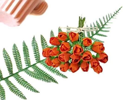 Mini Rose Bud Mulberry Paper Flower, Artificial Tiny Roses Flowers for Wedding Card Embellishment Scrapbook DIY Bouquet Crafts. (Red) in Kuwait