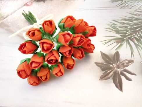 Mini Rose Bud Mulberry Paper Flower, Artificial Tiny Roses Flowers for Wedding Card Embellishment Scrapbook DIY Bouquet Crafts. (Red) in Kuwait