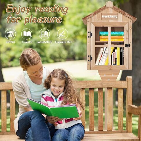 Little Library Box Outdoor Free Library,Double Little Library with Shelf,Trapezoidal Roof Little Library Box Free for Neighborhoods Diy, Schools,Community Sharing Books,Newspapers,Art,Flyers in Saudi Arabia