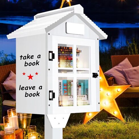 Little Library Box Outdoor Free Library,Double Little Library with Shelf,Trapezoidal Roof Little Library Box Free for Neighborhoods Diy, Schools,Community Sharing Books,Newspapers,Art,Flyers in Saudi Arabia