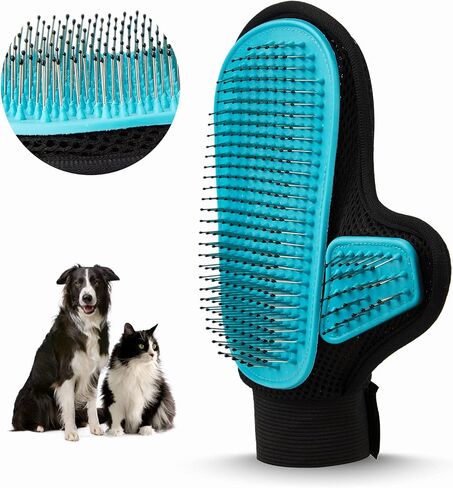 2024 Pet Grooming Glove with Tipped Pin Brush,Special Design Deshedding Glove, Massage Mitt, Perfect Petting Tool for Sensitive Dogs & Cats with Long & Medium Fur - Right-Hand - Blue in Saudi Arabia
