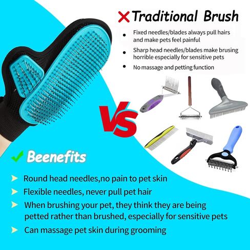 2024 Pet Grooming Glove with Tipped Pin Brush,Special Design Deshedding Glove, Massage Mitt, Perfect Petting Tool for Sensitive Dogs & Cats with Long & Medium Fur - Right-Hand - Blue in Saudi Arabia