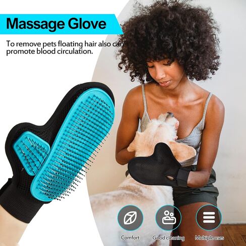 2024 Pet Grooming Glove with Tipped Pin Brush,Special Design Deshedding Glove, Massage Mitt, Perfect Petting Tool for Sensitive Dogs & Cats with Long & Medium Fur - Right-Hand - Blue in Saudi Arabia