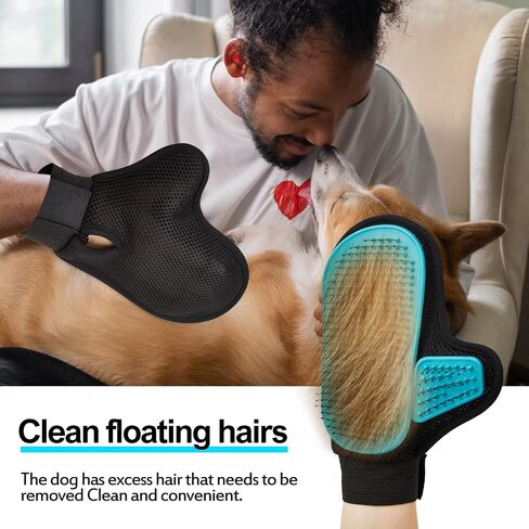 2024 Pet Grooming Glove with Tipped Pin Brush,Special Design Deshedding Glove, Massage Mitt, Perfect Petting Tool for Sensitive Dogs & Cats with Long & Medium Fur - Right-Hand - Blue in Saudi Arabia