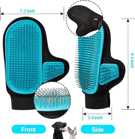 2024 Pet Grooming Glove with Tipped Pin Brush,Special Design Deshedding Glove, Massage Mitt, Perfect Petting Tool for Sensitive Dogs & Cats with Long & Medium Fur - Right-Hand - Blue in Saudi Arabia