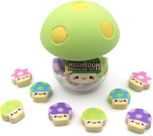 Mushroom Eraser Set w. Mini 8 Mushrooms (Limited Edition) (Green Cap W/Yellow DOTS) in Saudi Arabia