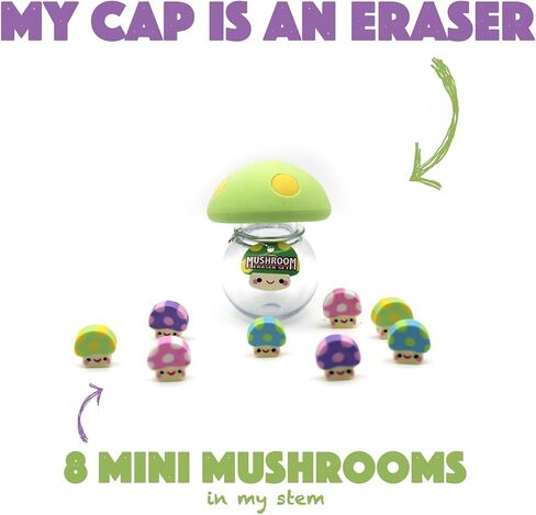Mushroom Eraser Set w. Mini 8 Mushrooms (Limited Edition) (Green Cap W/Yellow DOTS) in Saudi Arabia