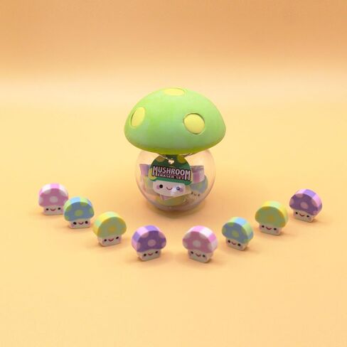 Mushroom Eraser Set w. Mini 8 Mushrooms (Limited Edition) (Green Cap W/Yellow DOTS) in Saudi Arabia