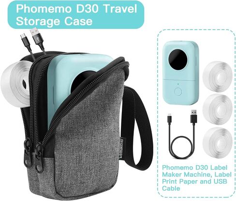 Labels Makers Case Compatible with Phomemo D30 Label Maker/Memoking D30 label maker/NiiMbot D11, Mini Labeler Printer Carrying Bag Organizer with Pockets for Tape Paper Roll and Accessories, CASE ONLY in Saudi Arabia