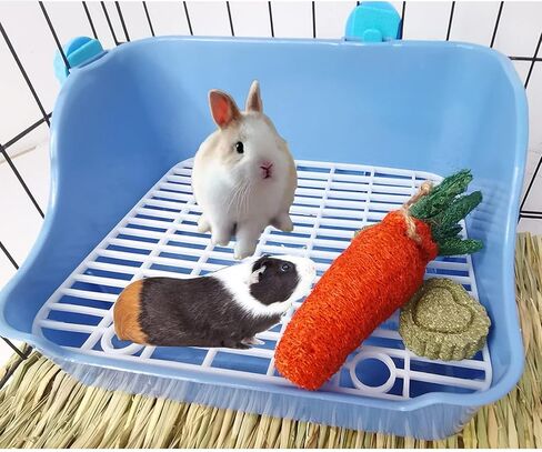 Hamiledyi Rabbit Litter Box, Small Animal Corner Potty Trainer, Bunny Toilet Pets Plastic Rectangle Cage Bedding Box Pet Pan with Chew Toys for Guinea Pigs Hamster Chinchilla Ferret in Kuwait