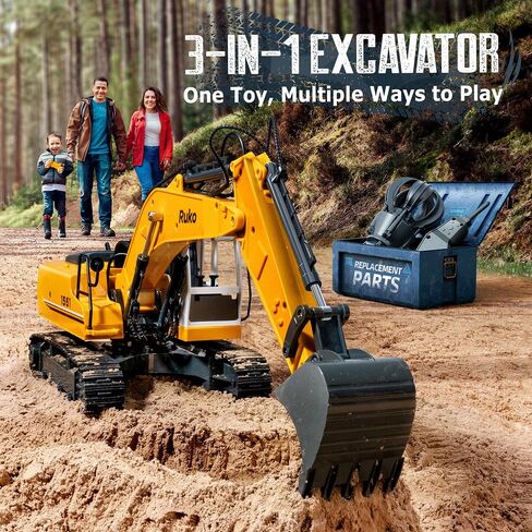 Ruko 1661 Remote Control Excavator Toys for Boys, 2.4Ghz RC Construction Vehicles with Metal Shovel & Simulated Lights Gift for Kids in Saudi Arabia
