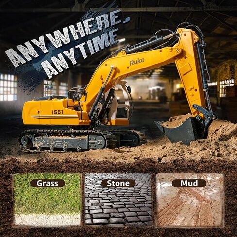 Ruko 1661 Remote Control Excavator Toys for Boys, 2.4Ghz RC Construction Vehicles with Metal Shovel & Simulated Lights Gift for Kids in Saudi Arabia